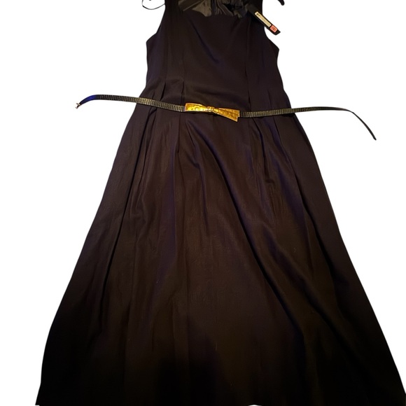 Donna Karan Black linen Midi Dress with Gold Bow belt - Picture 4 of 10